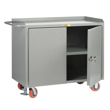 Little Giant Mobile Large Capacity Cabinet Workbench w/ Butcher Block Top, Center Shelf, & 2 Doors